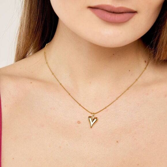 18K Gold Plated Women's "Heart" Necklace Waterproof Hypoallergenic Jewelry - Picture 3 of 13